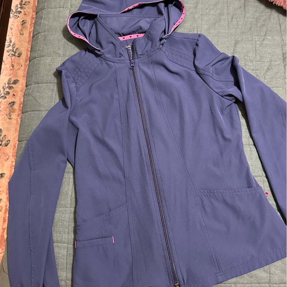 HeartSoul Navy Blue Scrub Zip Jacket with Detachable Hood